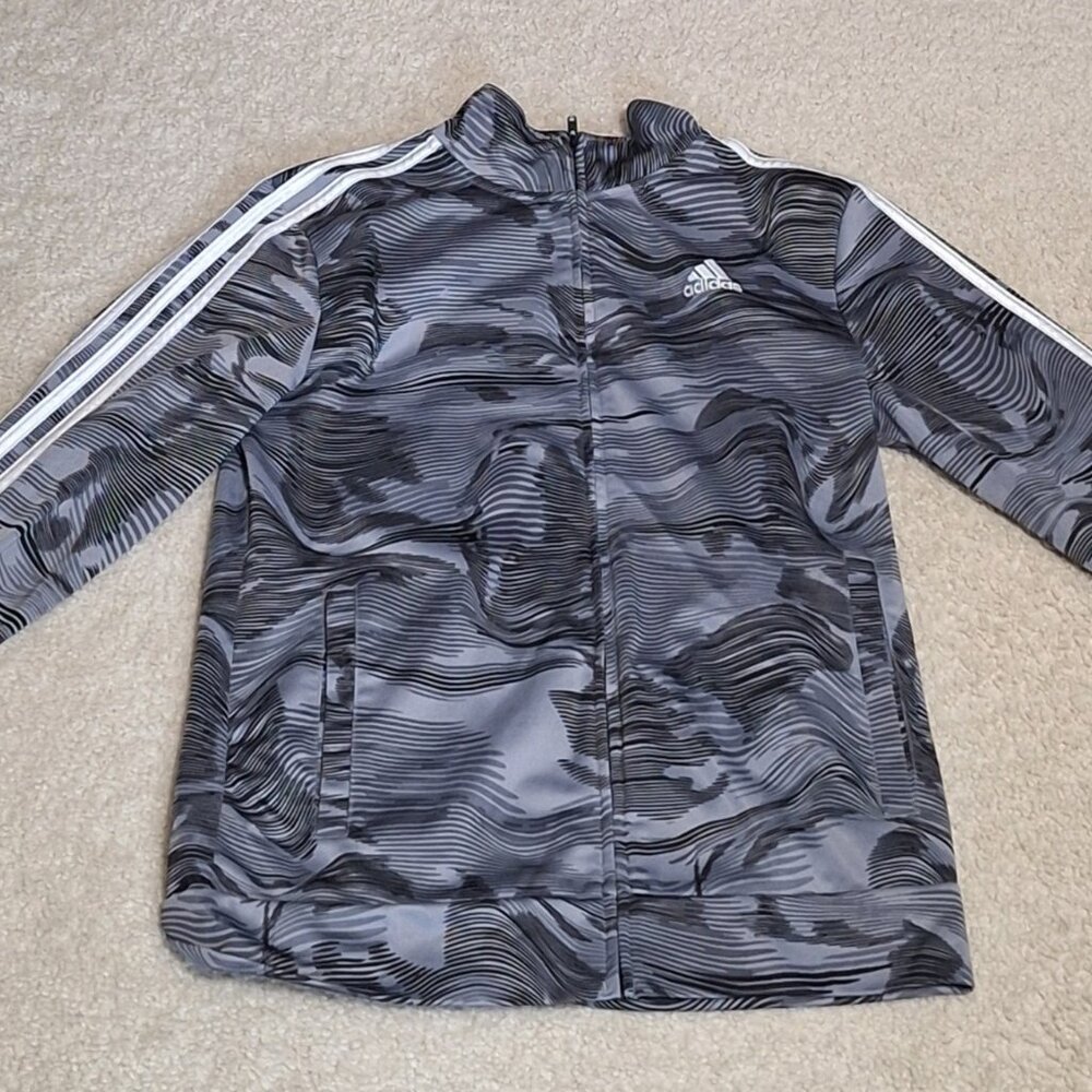 Boys Gray Adidas Printed Tricot Track Jacket - L